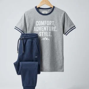 Older Boys' Premium Comfort & Style Activewear Set – Grey Graphic Tee and Navy Joggers