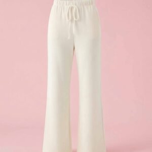 Women's Premium High-Waist Wide-Leg Lounge Pants – Elegant Cream Comfort Wear