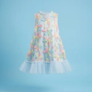 Baby Girls' Enchanted Floral Dress – Light Blue 3D Petal Occasion Gown